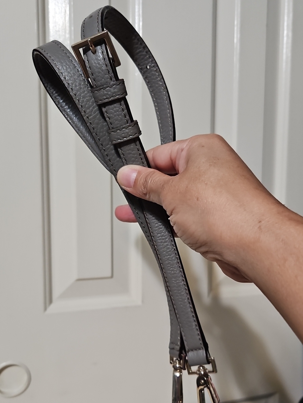 Replacement EUC Gray Leather Crossbody Strap